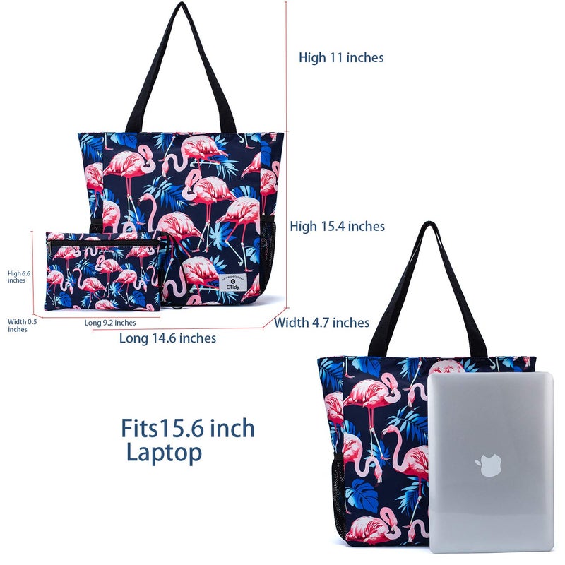ETidy Large Capacity Foldable Tote Bag With Zipper Water-resistant Sandproof Women Beach Bag Handbag Gym Bag Travel Shopping Bag(Palm Leaves) - Image 3
